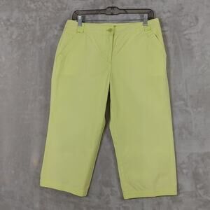 Sigrid Olsen Poet/09 Cropped Capri Pants Lime Green Size 10 Pockets 100% Cotton